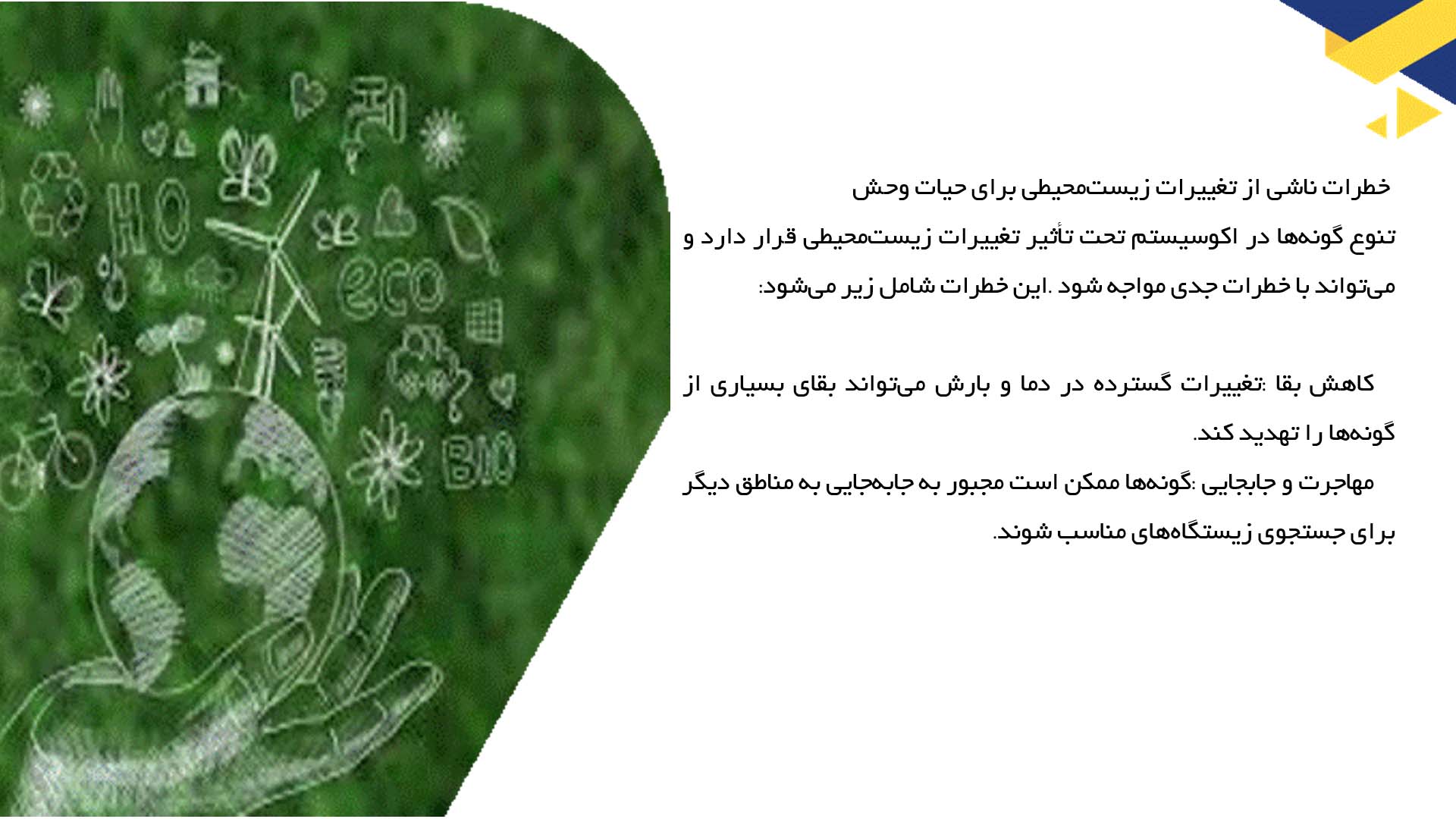 پاورپوینت در مورد خطرات ناشی از تغییرات زیست‌محیطی برای حیات وحش